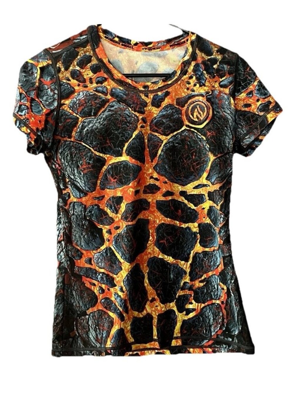INKnBURN Women's Small Short Sleeve Scoop Neck Tech Shirt Lava Gray Orange Red